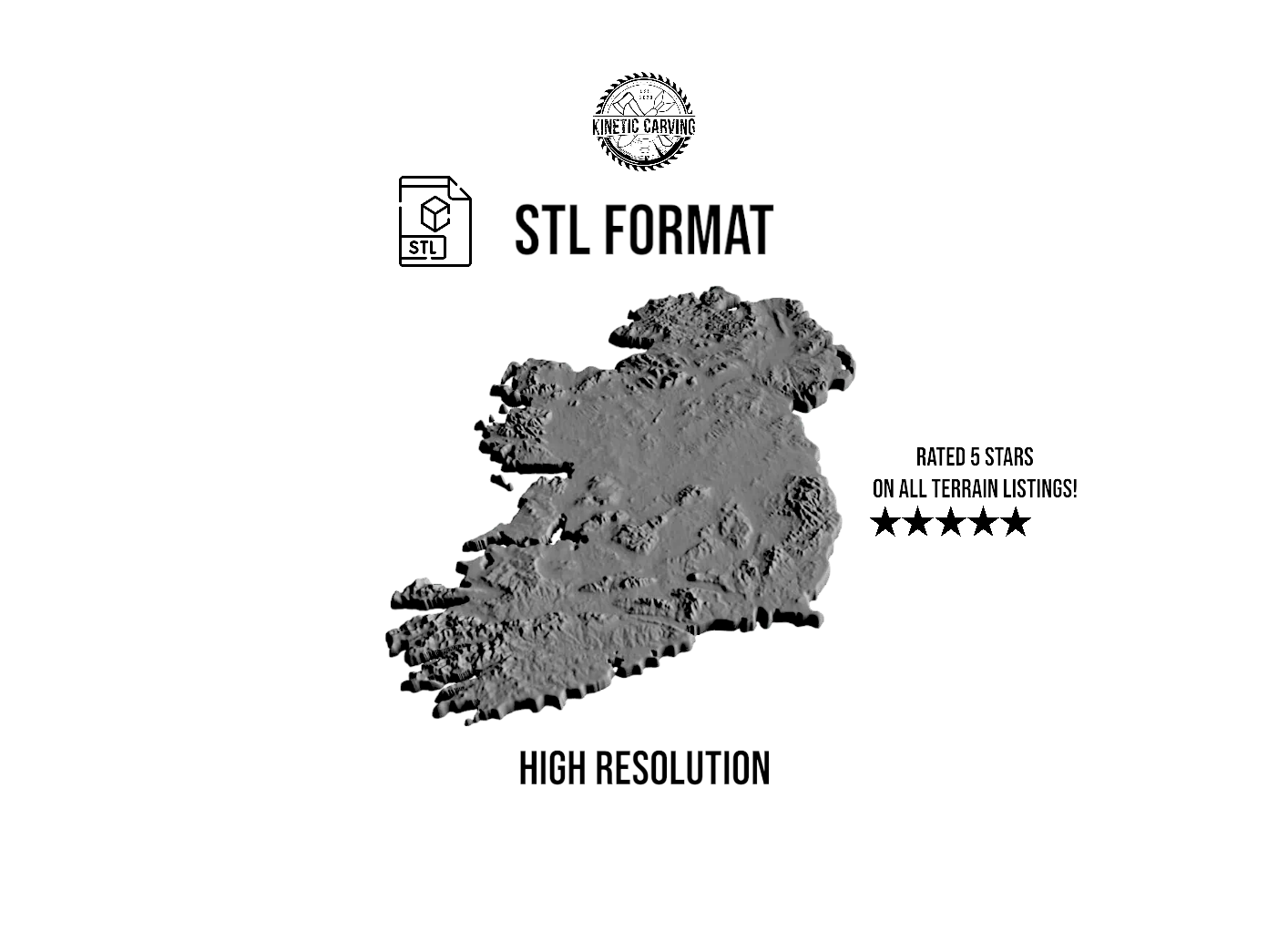 3D STL Terrain Model of Ireland, Europe