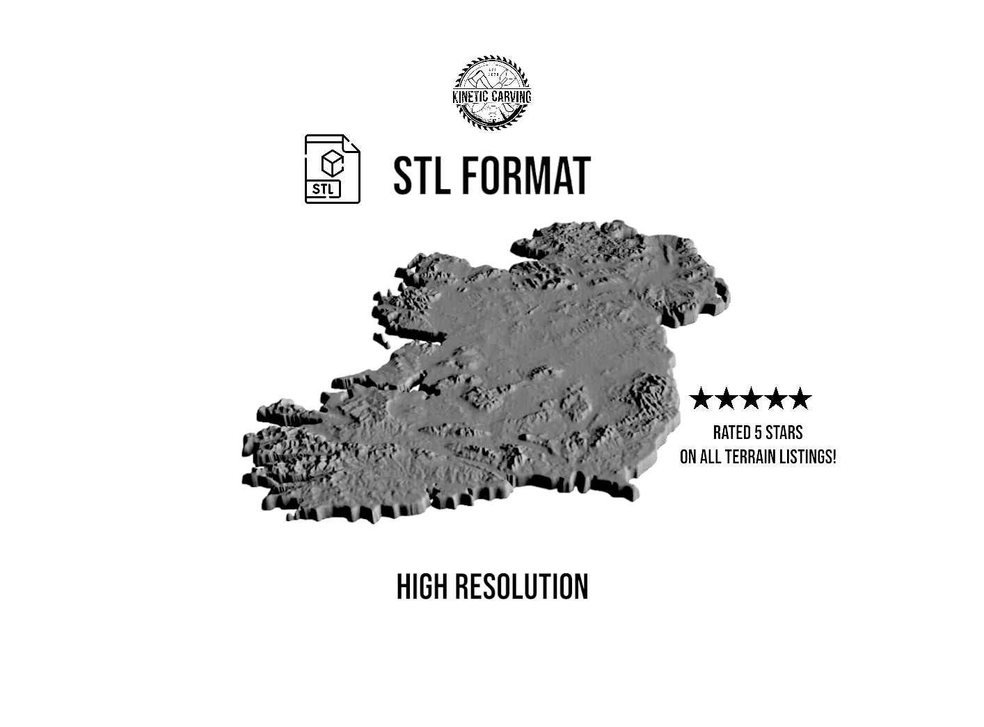 3D STL Terrain Model of Ireland, Europe