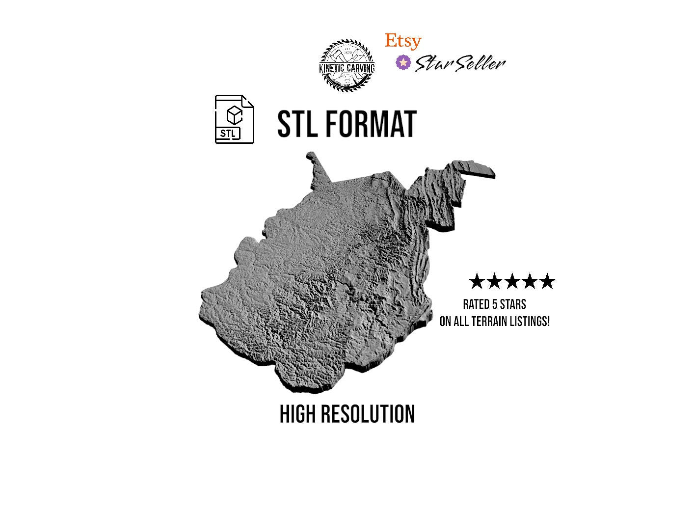 3D STL Terrain Model of West Virginia, USA