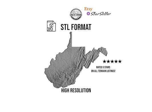 3D STL Terrain Model of West Virginia, USA