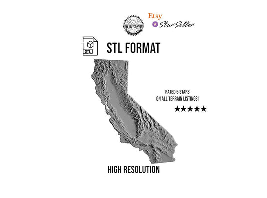 3D STL Terrain Model of California, USA