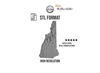 3D STL Terrain Model of New Hampshire, USA