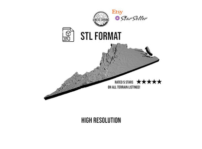 3D STL Terrain Model of Virginia, USA