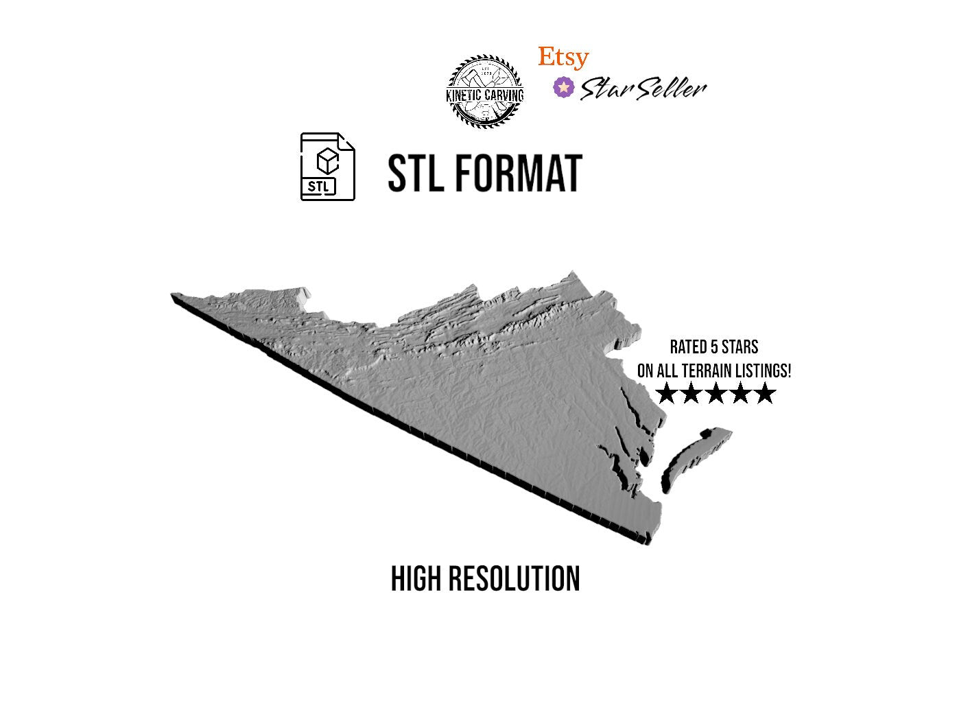 3D STL Terrain Model of Virginia, USA