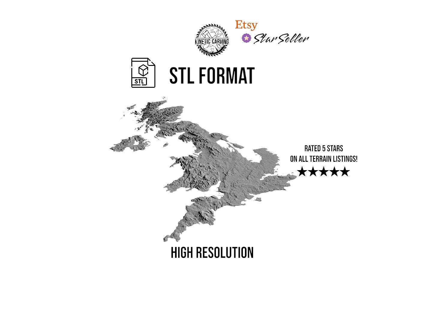 3D STL Terrain Model of the United Kingdom, Europe