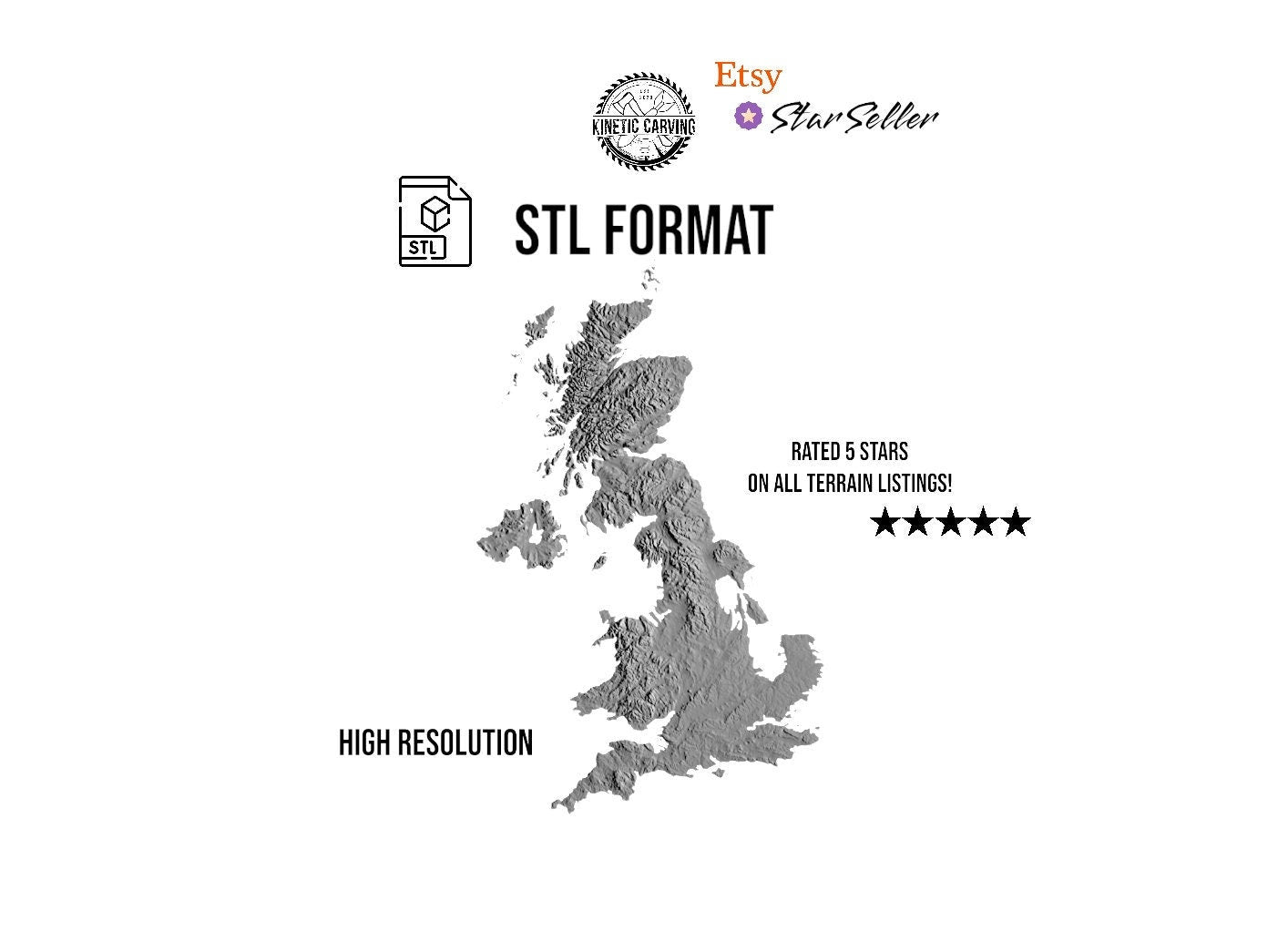 3D STL Terrain Model of the United Kingdom, Europe