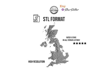 3D STL Terrain Model of the United Kingdom, Europe