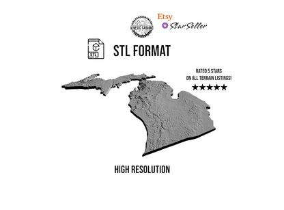 3D STL Terrain Model of Michigan, USA