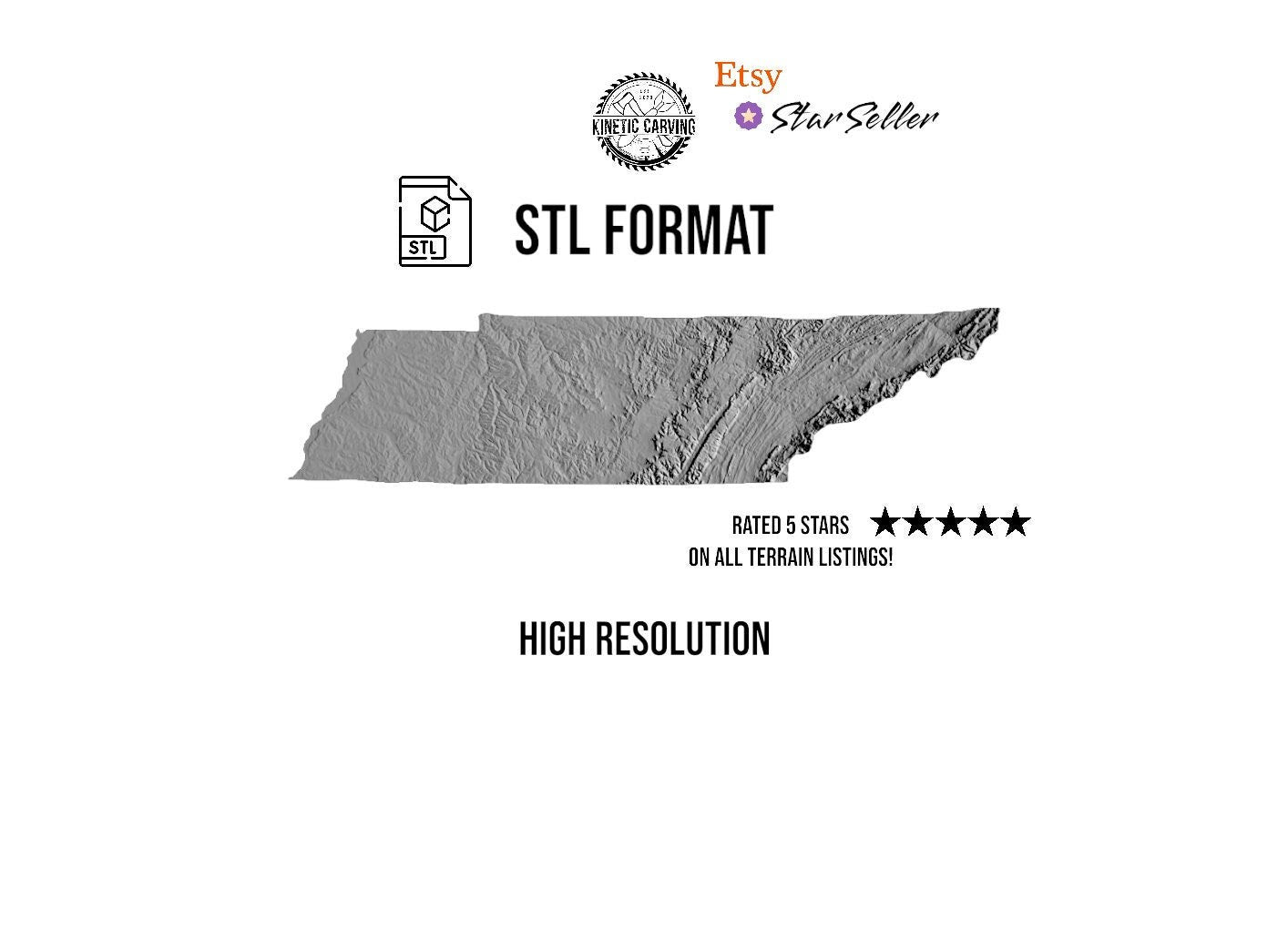 3D STL Terrain Model of Tennessee, USA