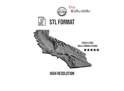 3D STL Terrain Model of California, USA