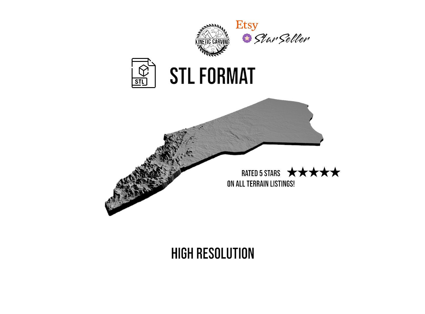 3D STL Terrain Model of North Carolina, USA