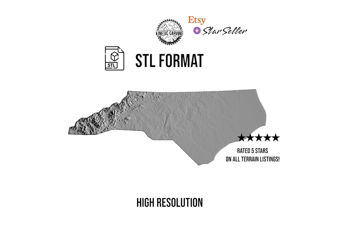 3D STL Terrain Model of North Carolina, USA