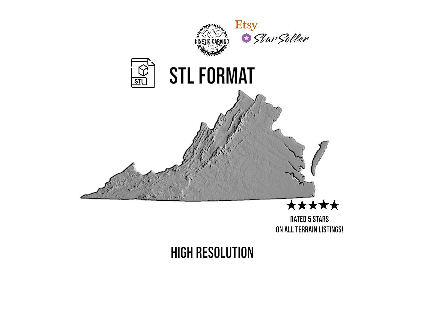 3D STL Terrain Model of Virginia, USA