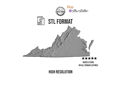 3D STL Terrain Model of Virginia, USA