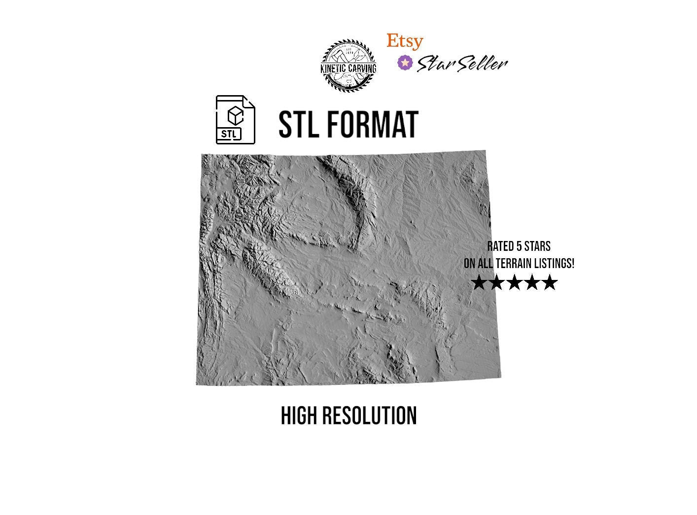 3D STL Terrain Model of Wyoming, USA