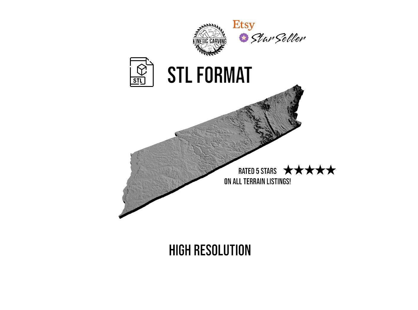 3D STL Terrain Model of Tennessee, USA