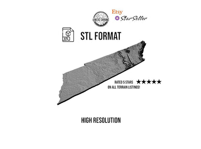 3D STL Terrain Model of Tennessee, USA